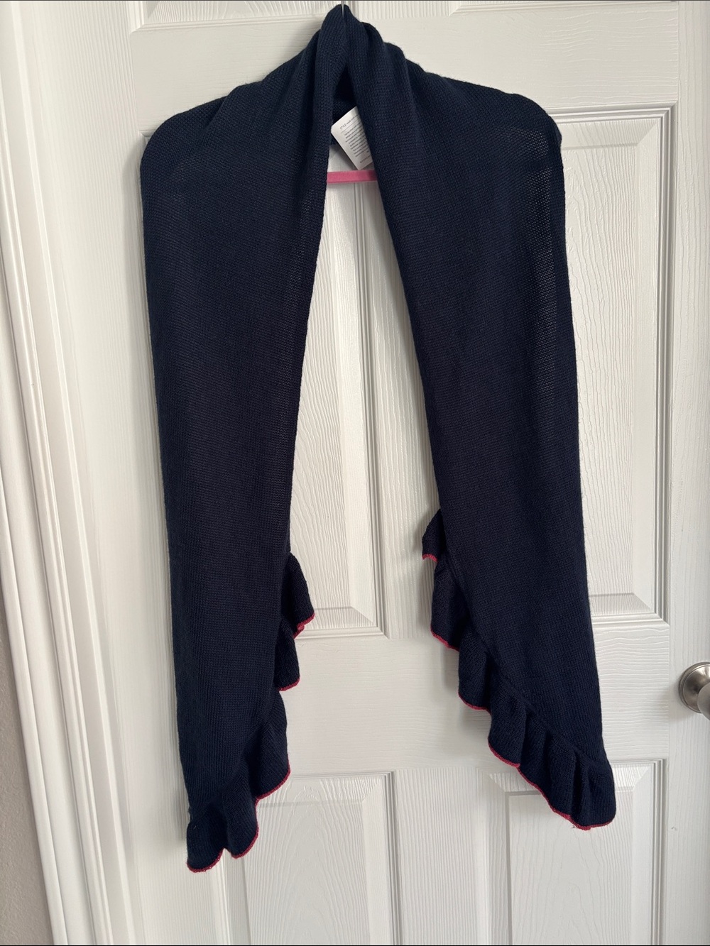 NWT Noonday Collection Cozy Alpaca Blend Knit Ruffle Scarf Wrap Navy Pink